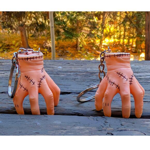 Pair of 2 Wednesday Addams "Thing" Hand Keychains Netflix Series Goth Gifts Set - Picture 2 of 8